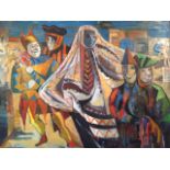 Jean Meredieu (French 20th century), signed, carnival scene, oil on canvas, 50cm x 65cm