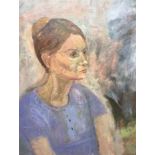 British School, 20th century, portrait of a lady, oil on board, 61cm x 51cm. Framed. Good