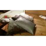 3 designer cushions, one silver sequinned Ralph Lauren cushion with grey wool back, two Italian Edra