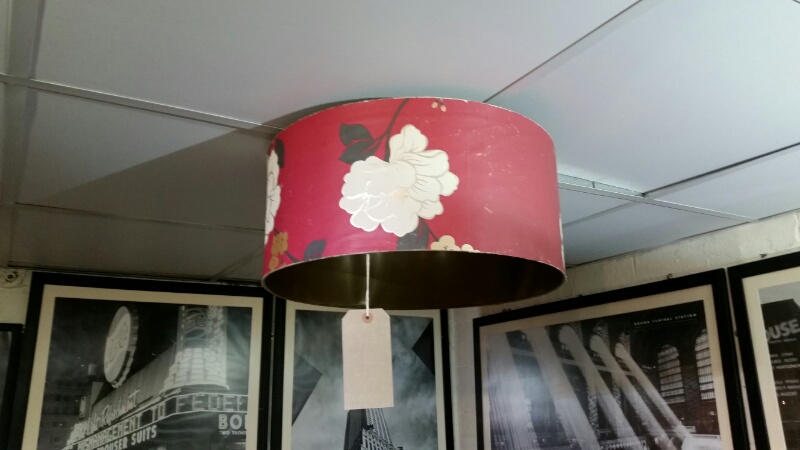 Large retro paper design floral drum light shade 22cm deep, 50cm diameter - Image 3 of 4