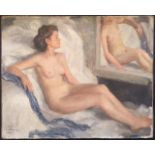 Maurice Ehlinger (French 1896-1981) signed, nude reclining before a mirror, oil on canvas laid on