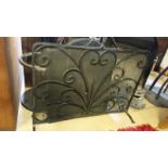 Black scroll wrought iron fire screen / spark guard 78cm wide, 65 cm high at highest point