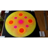 Large neon circular design cogs poster on heavy paper. C 75cm square. Good clean condition, slight