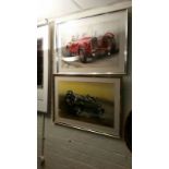 Two original paintings of vintage motor cars by Ron Flawn. One signed, both framed and glazed