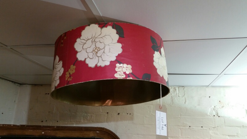 Large retro paper design floral drum light shade 22cm deep, 50cm diameter