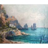 Italian School, 20th century, indistinctly signed lower right, coastal scene, oil on canvas laid