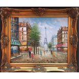 Burnett, signed, contemporary oil painting, Paris street scene, oil on canvas, 16" x 20", framed.