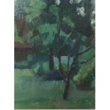 Christine Pank, British, 20th/21st century, woodland landscape study, oil on board, 24cm x 19cm,