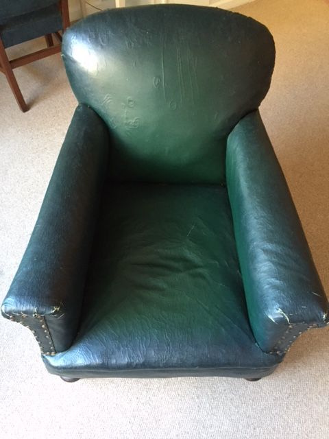 Vintage club chair (rexine) , in green, on castors - Image 3 of 4