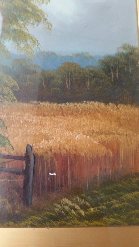 English School early 20th century oil. Country fields scene, signed lower left (Conwelly?). Back - Image 5 of 10