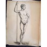 French School, circa 1901, collection of male nude charcoal drawings on paper, 63cm x 46cm approx