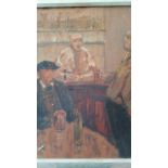 English School mid 20th century oil on board, men in bar scene. Unsigned. 34.5 x 49.5 cm (frame 42 x