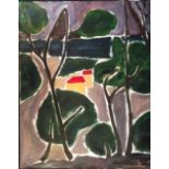 Christian Duriaud (French b. 1944) signed and dated, inscribed verso, abstract landscape, oil on