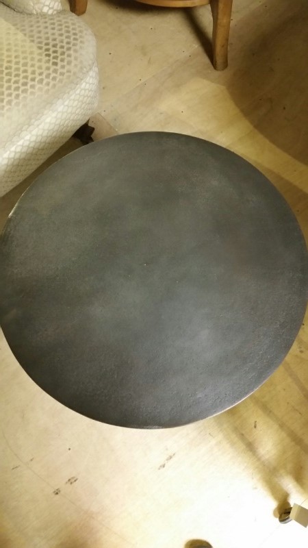 Terence Conran Content range: circular side table in bronze alumnium with iron cubic base. Approx 50 - Image 4 of 4