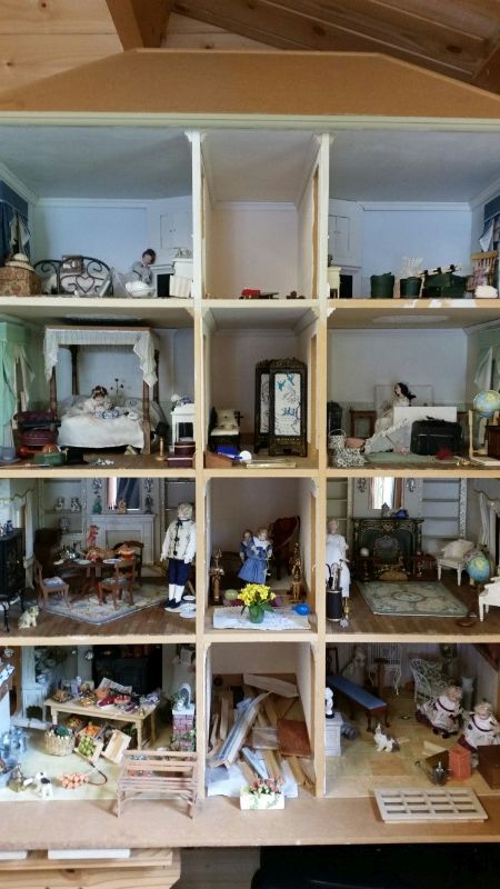 Magnificent 4- storey Georgian dolls house with all contents and a box of spares to complete a few