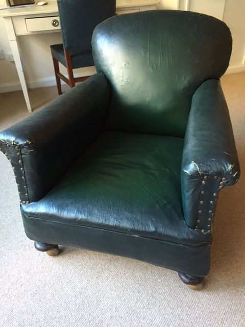 Vintage club chair (rexine) , in green, on castors - Image 2 of 4