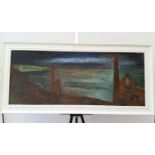 English School mid 20th century oil on board, Cornwall tin mines scene. Unsigned. 75 x 30 cm (