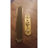 Decorative Art Nouveau style, gilt door plate together with a further brass door plate.