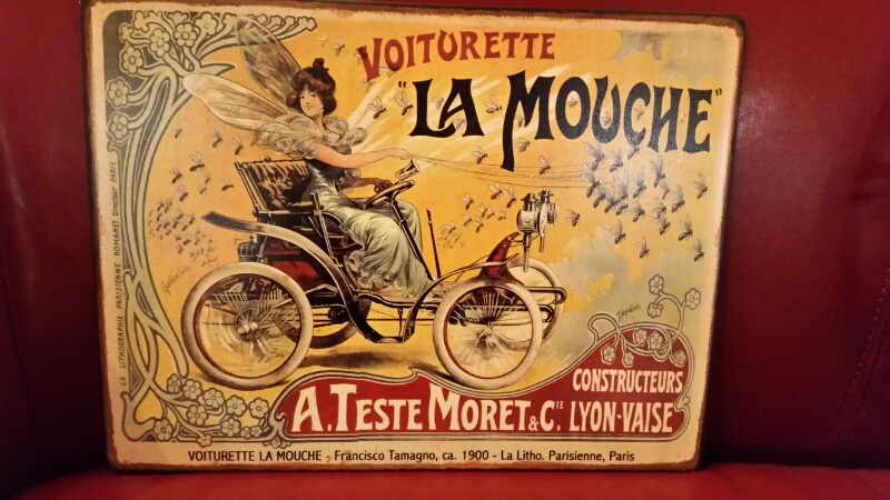 *Repro' metal sign for La Mouche cars, approx 20cm x 30 cm *this item will have VAT added to the