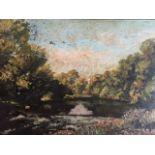 English School, signed and dated 1923 verso, "on the Teme near Ludlow", oil on panel, 25.5cm by