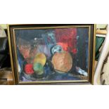 Oil on board, D E Mannings, approx 1940's, still life. 51 x 38 cm image, artist's label verso (