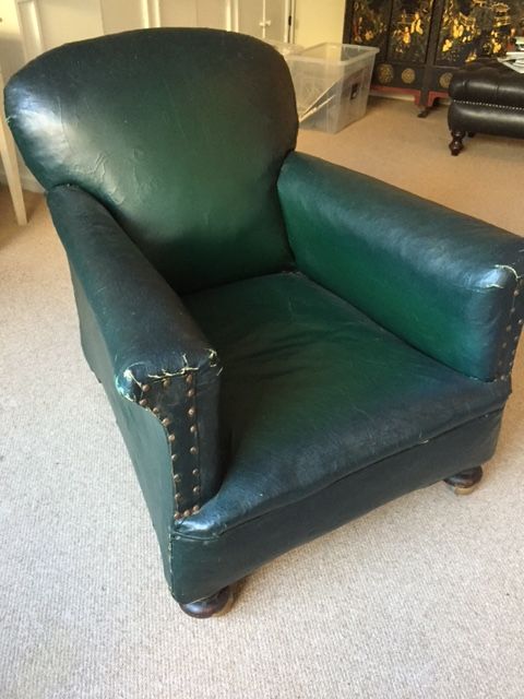 Vintage club chair (rexine) , in green, on castors