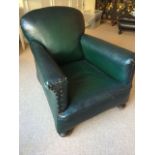 Vintage club chair (rexine) , in green, on castors