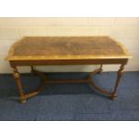Large centre table or library / hallway table, burr walnut veneer top with possible yew
