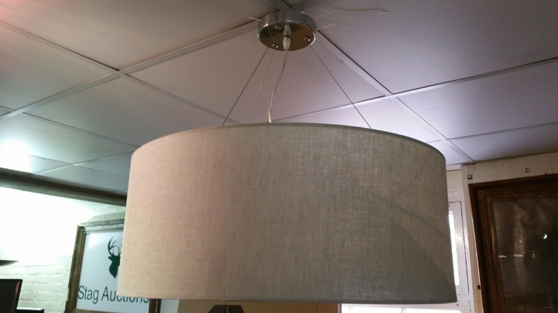 Contemporary large ceiling lightshade with chrome fitting, neutral linen, 60cm diam, 24cm high - Image 2 of 9