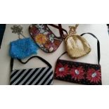 Collection of 5 good beaded / sequinned bags inc' East and House of Fraser. The blue bag comes