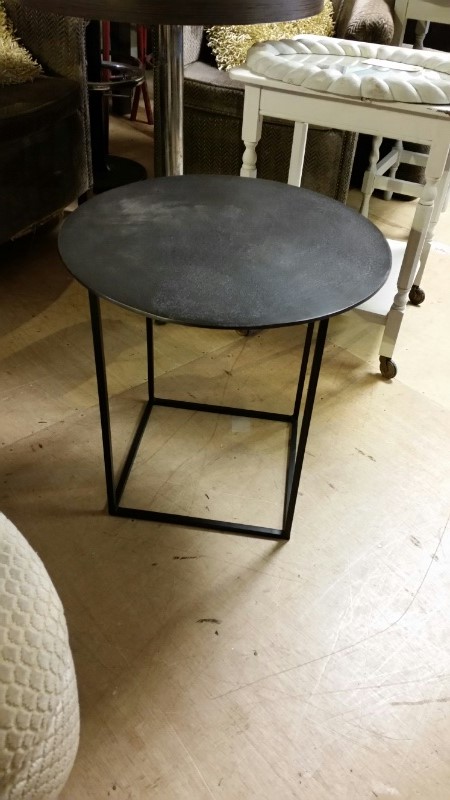 Terence Conran Content range: circular side table in bronze alumnium with iron cubic base. Approx 50 - Image 3 of 4