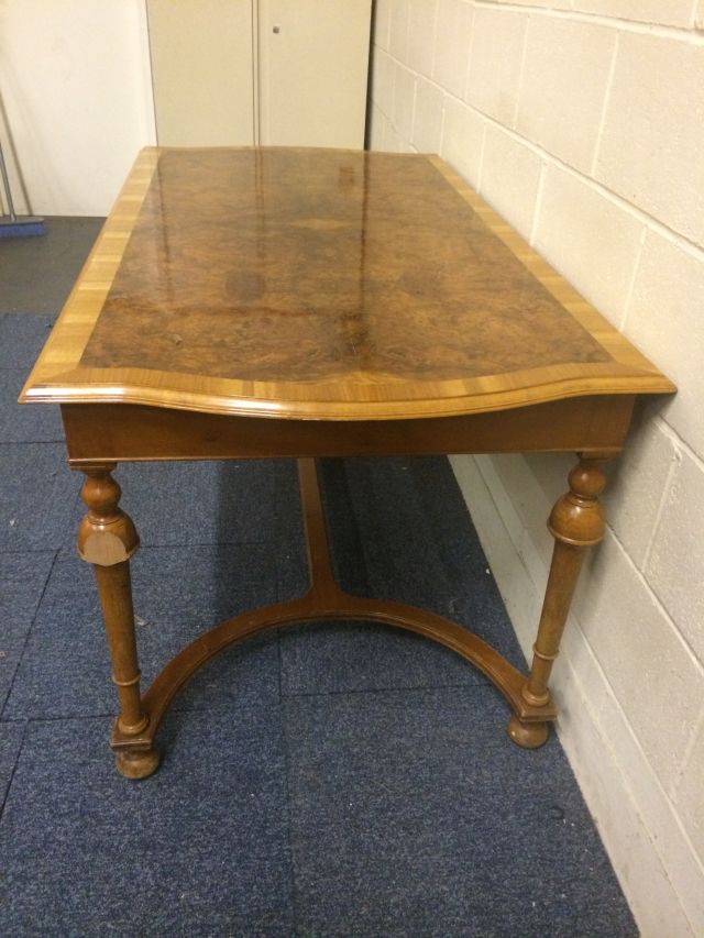Large centre table or library / hallway table, burr walnut veneer top with possible yew - Image 3 of 9