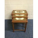 Retro 1970's nest of tables with tile feature. Largest 56cm wide, 41 cm deep, 48 cm high