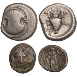 ANCIENT COINS, GREEK COINS, Boiotia, Thebes (368-364 BC), silver stater, Boeotian shield, rev.