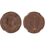 Ceylon, Victoria, copper proof cent, 1890, head to l. within circle, rev. palm tree, plain edge (