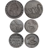 Animals - Swans, a George III ‘Cartwheel’ penny, the reverse smoothed and engraved with a naïve swan