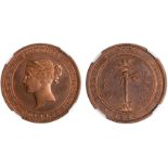 Ceylon, Victoria, copper proof 5 cents, 1890, head to l. within circle, rev. palm tree, plain