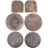 Armorial - Beauchamp (?), a copper coin smoothed and engraved with a heraldic lozenge with three