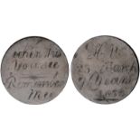 H.U. [Unknown], a Georgian penny, smoothed and engraved both sides: ‘H.U. 23 March 7 Years 1836,
