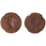 Ceylon, Victoria, copper proof ¼ cent, 1890, head to l. within circle, rev. palm tree, plain edge (