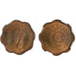 Ceylon, George VI, nickel brass proof 10 cents, 1944, crowned head l., rev. denomination above date,