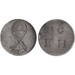 Ballooning, Georgian halfpenny, smoothed and engraved both sides, a hot-air balloon with boat-like