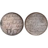 Robert Nunn, a Georgian halfpenny, smoothed and engraved both sides, two hearts, one winged, one