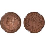 Ceylon, Victoria, copper proof cent, 1870, head to l. within circle, rev. palm tree, plain edge (