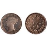Victoria, proof threepence, 1839, struck en médaille, young head l., rev. crowned mark of value
