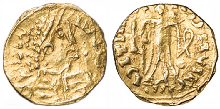 Early Anglo-Saxon coinage, Uncertain pseudo-imperial type (AD 500-580), gold thrymsa, uncertain mint