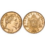 † France, Napoleon III, 20 francs, 1868A, struck in platinum and gilt, bare head r., rev. crowned