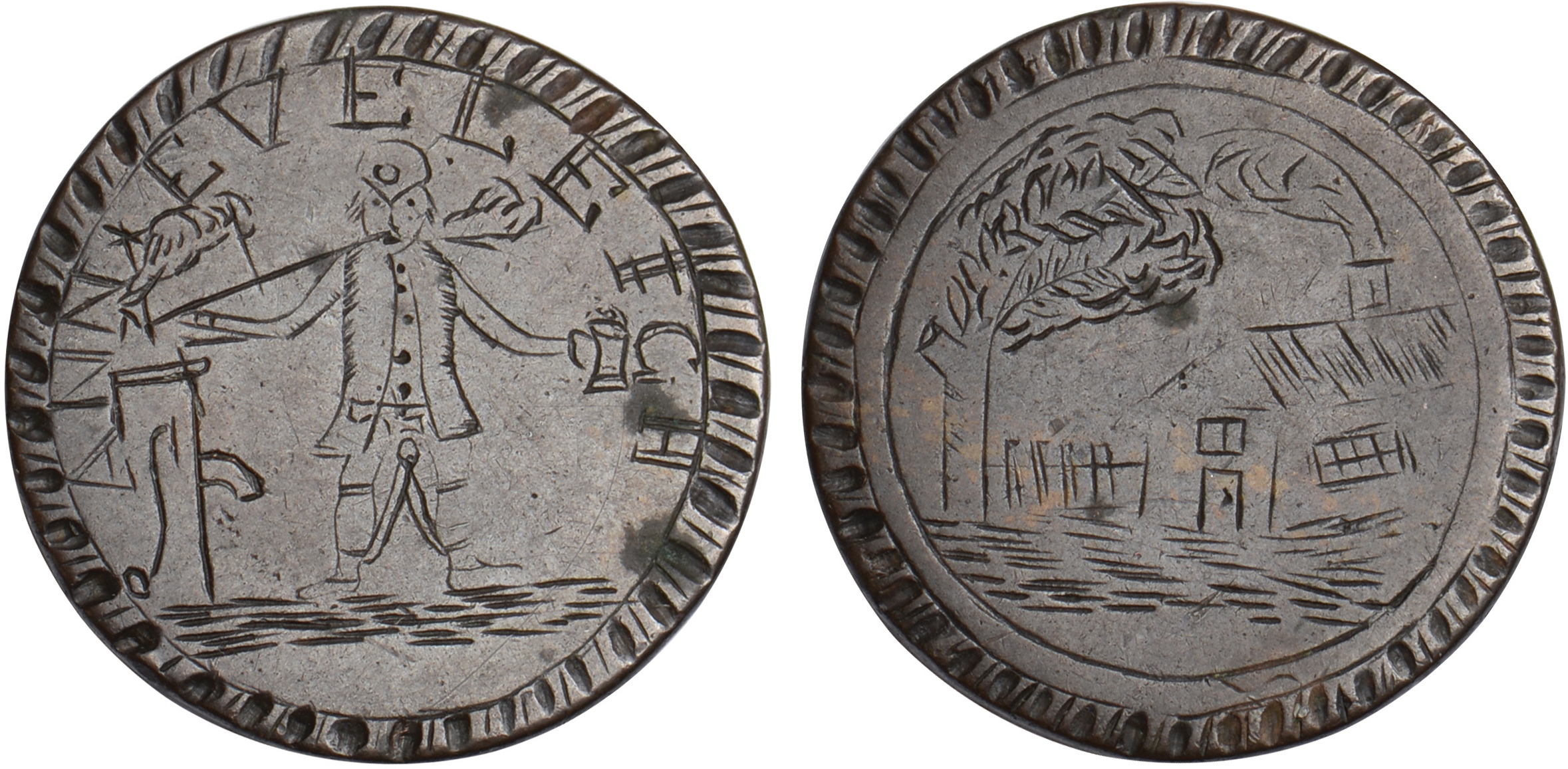 Criminal Interest, Ann Eveleigh, a Georgian halfpenny, smoothed and engraved both sides, ANN