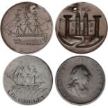 Unnamed ships, Georgian halfpennies (2), smoothed and engraved, the first, on rev., port-side ship