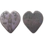 William Foster, a Georgian halfpenny, smoothed, cut heart-shaped and prick-engraved both sides,
